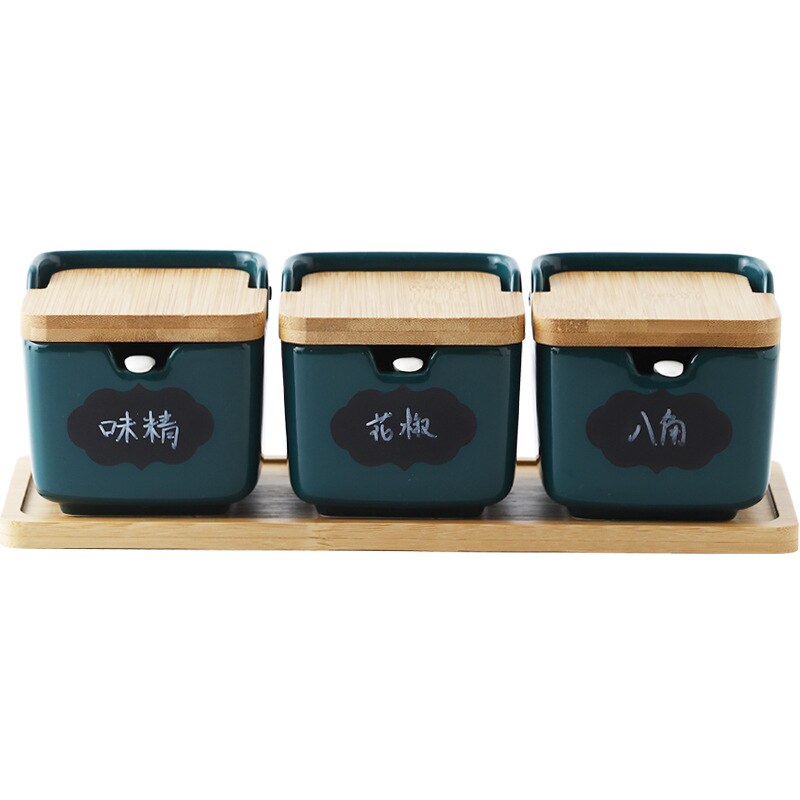 Nordic Ceramic Seasoning Pot Set Kitchen Salt Sugar Bowl MSG Seasoning Box Household Seasoning Bottle Square Pepper Pot