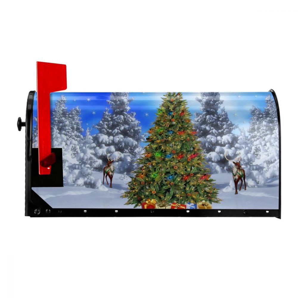 Christmas In The Snow Mailbox Cover Happy Year Mailbox Wraps Magnetic Post Box Cover for Garden Yard