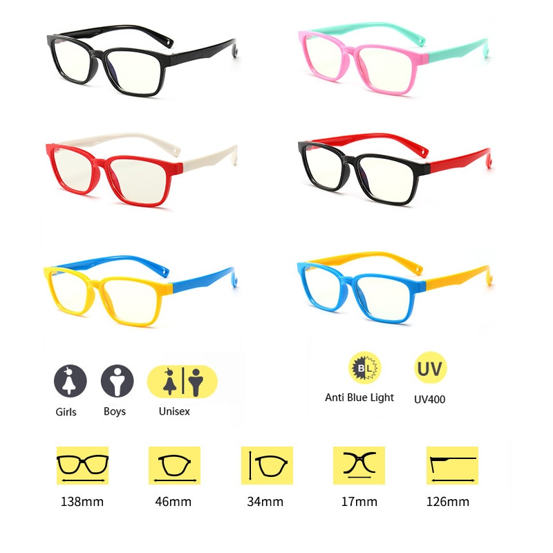 Blue Light Glasses Children Blocking Computer Eyeglasses Kids Girls Transparent TR90 Soft Silicone Frame UV400