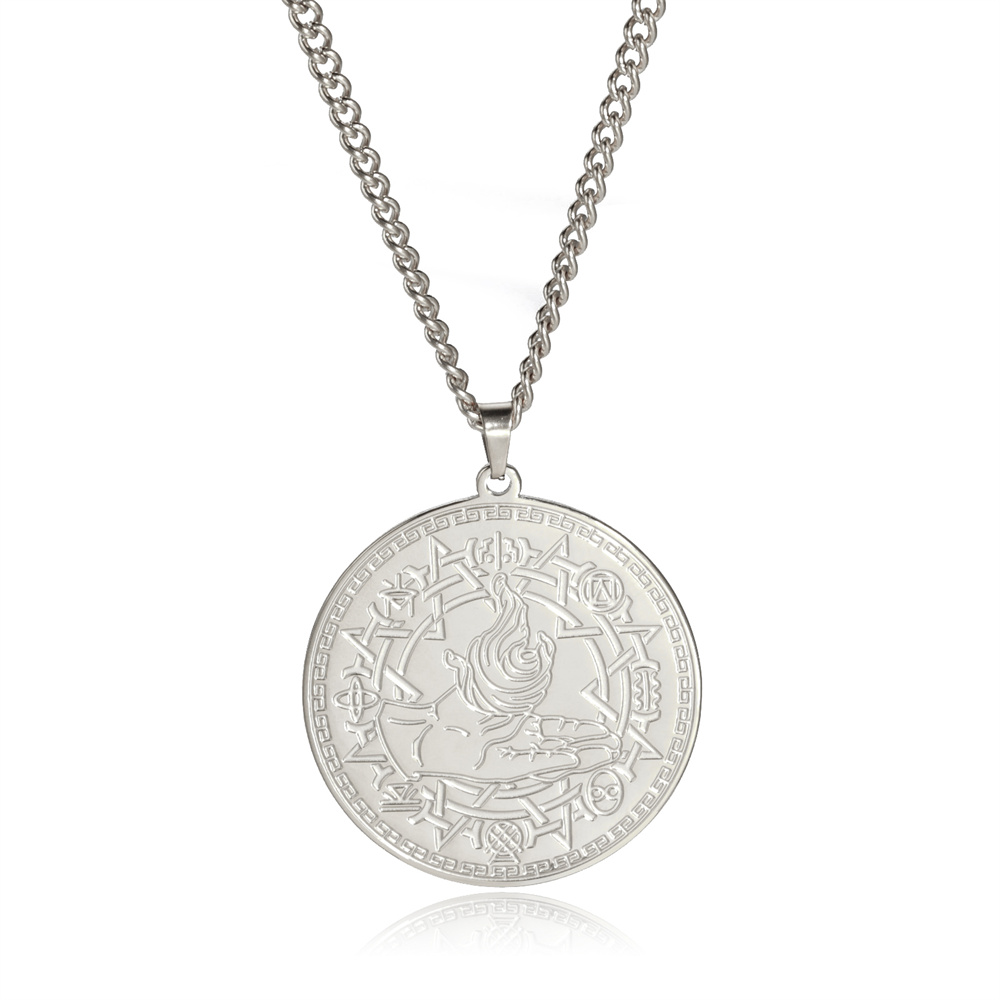 EUEAVAN Magia alchimia fuoco simbolo collana con ciondolo collane con ottogramma geometrico sacro in acciaio inossidabile per gioielli con amuleto da uomo: Acciaio di colore