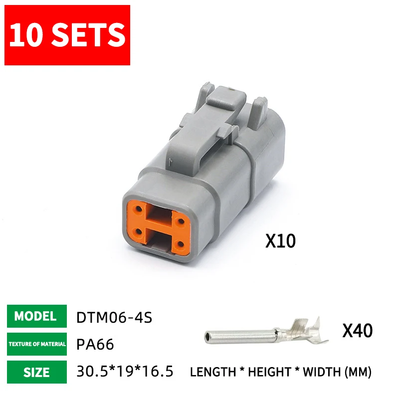Conectores DT impermeables Deutsch DTM, terminal de cableado de cabeza macho y hembra, arnés de cableado, enchufe, DTM04-2P D, 10 juegos: Plata