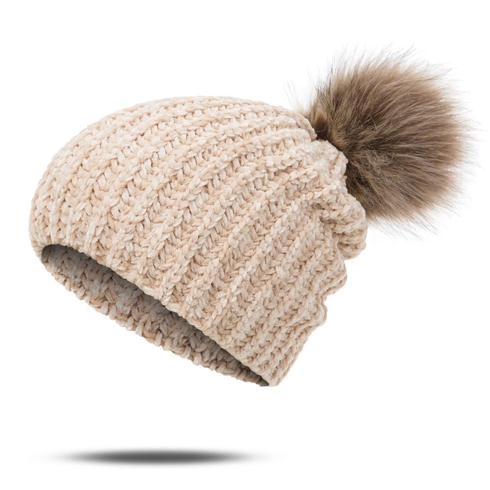 Wintermuts dames gebreid plus fluwelen winter warme muts dames effen kleur pompon muts meisjes kleding accessoires