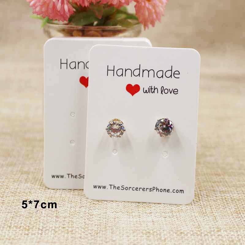 5*7 cm twee paar display stud oorbel kaart leeg diy handgemaakte gemaakt met liefde stud earring hang tag kaarten 100 stuks + 100 plastic zak