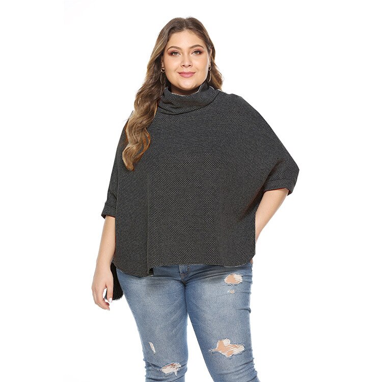 Femmes Poncho cape col roulé Poncho couleur unie châles femmes grande taille coton Poncho femme: Black