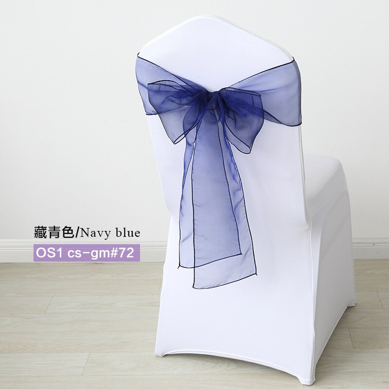 50pc/Set Sheer Organza Red Sash Size 7x108inch Event Ceremony Party Wedding Chairs Knot Decoration Chair Sashes Bow: Navy blue