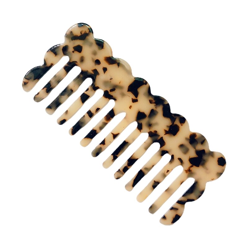 Cellulose Acetate Wide Tooth Pocket Hair Comb Colorful Marble Stone Leopard Print Wavy Trim Detangling Hairbush Hairdressing Too: white