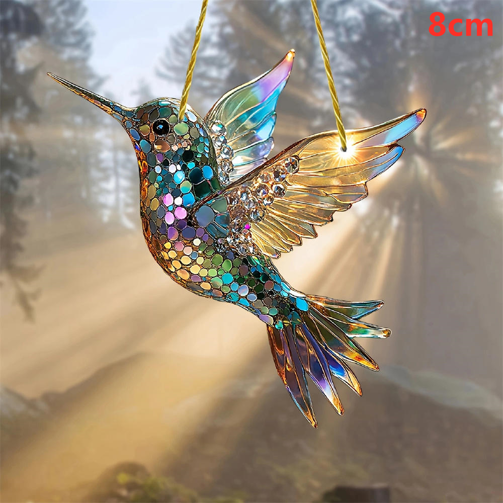 Acrylic Colorful Hummingbird Sun Catcher Rainbow Bird Wind Chimes Crafts Hanging Decor for All Seasons Home Garden Decoration: Dark Khaki