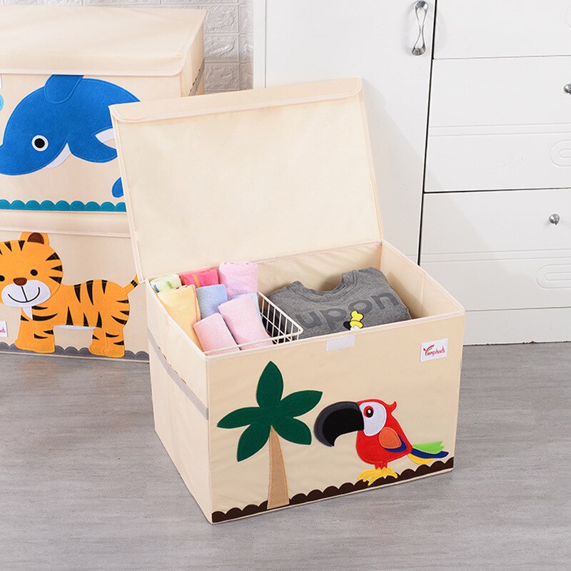 Cube Folding Storage Box Cute Cartoon Animal Storage Basket Felt Cloth Fabric Foldable Storage Bins For Nursery Toys Organizers: parrot