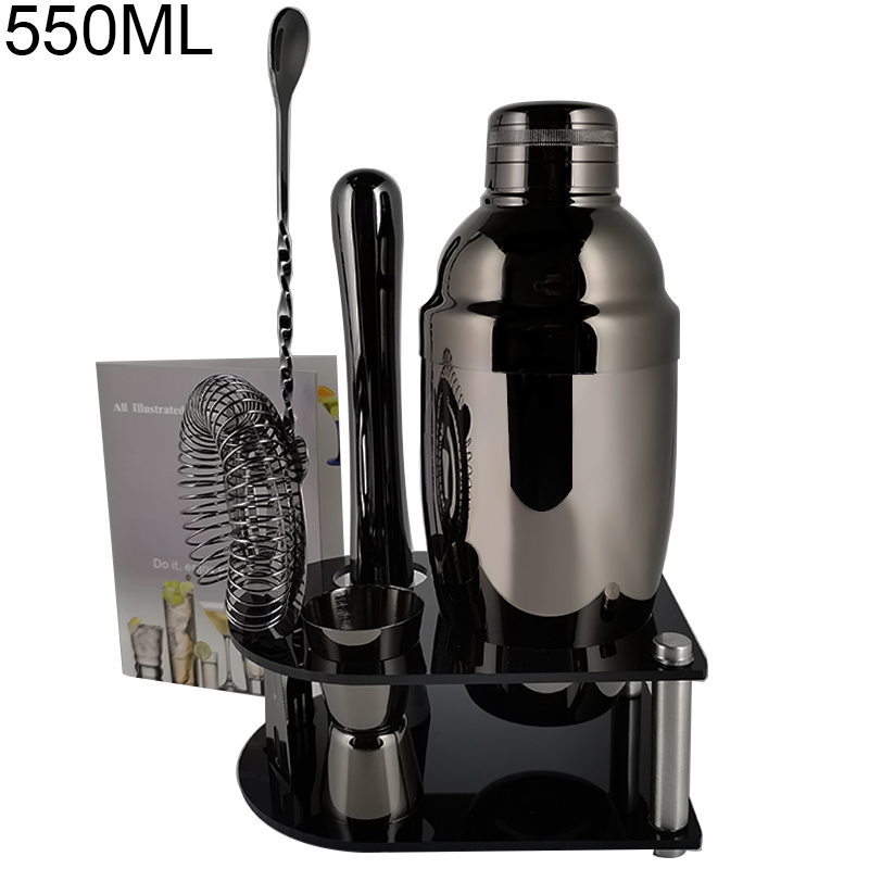 Martini Cocktail Shaker Set Bartender Kit: 5-7 Piece Bar Tools Wine Spoon Muddler Jigger Strainer with Stand Drinks Recipe: 7P B 550ML Stand