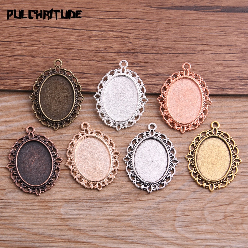 6 Pcs 18*25 Mm Binnenmaat 9 Kleur Klassieke Stijl Ovale Cabochon Base Instellen Charms Hanger Voor Diy sieraden Maken