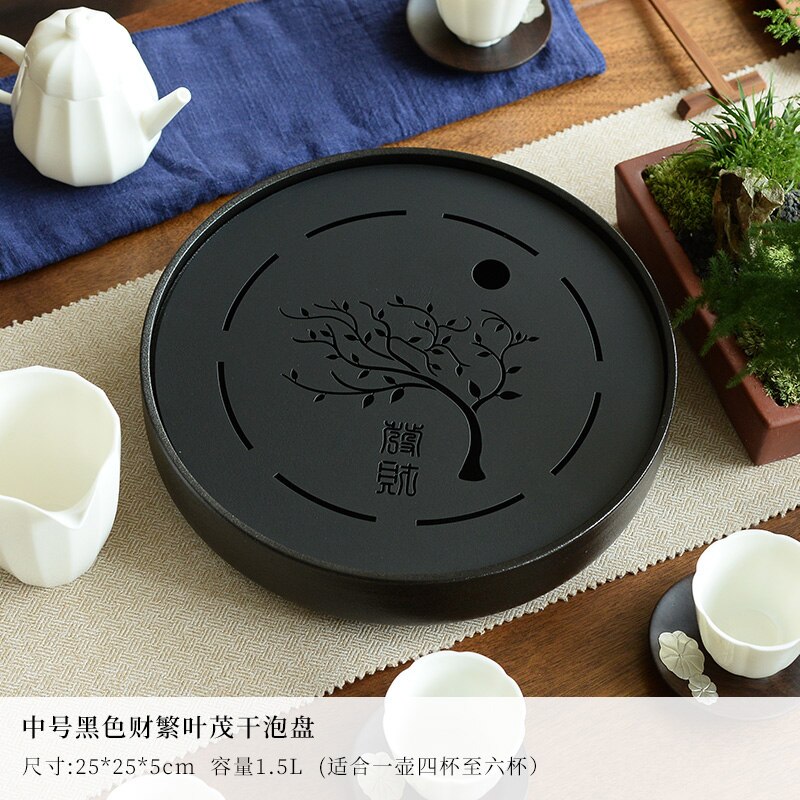 Stainless steel dry tea tray simple household ceramic kung fu tea set round water storage small tea table Japanese tray LB92201: 6 25CM