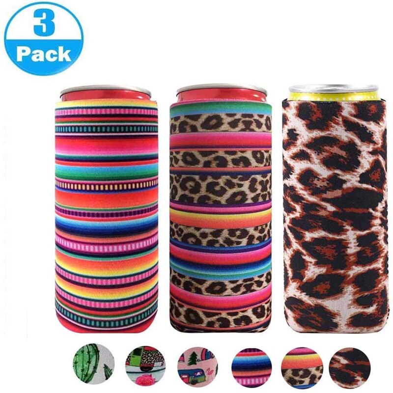 Neopreen Slanke Bier Kan Koeler Tall Stompe Houder Opvouwbare Stubby Houders Bier Koeler Tassen Past 12Oz Drinken &amp; Beer: 04SC 3pieces