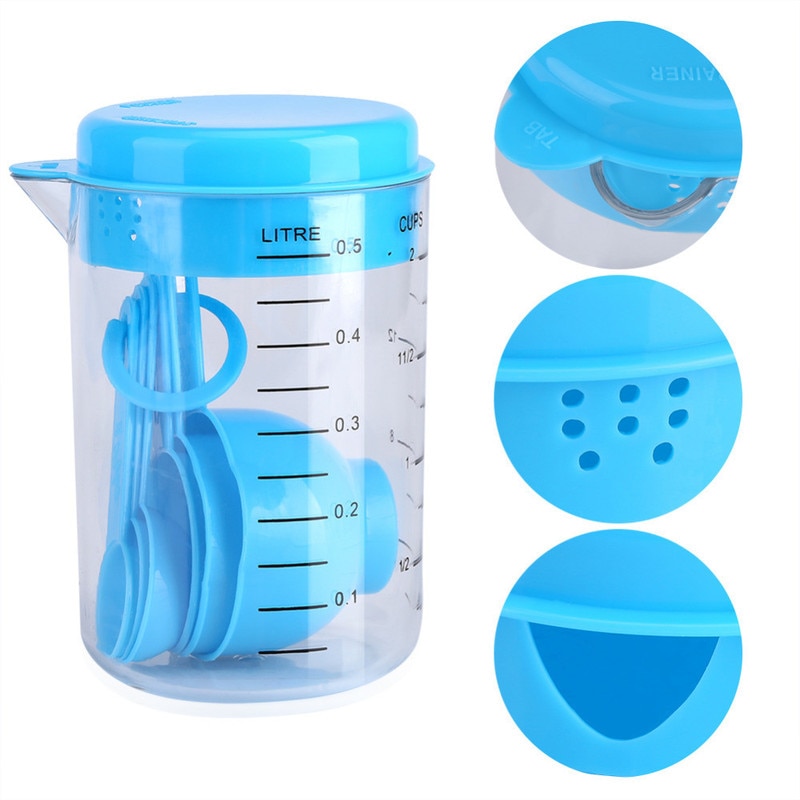 7 Pcs/Set Blue Pink Plastic Measuring Cup Kitchen Measuring Tools Spoons Sets for Kitchen Baking Coffee Graduated Spoons