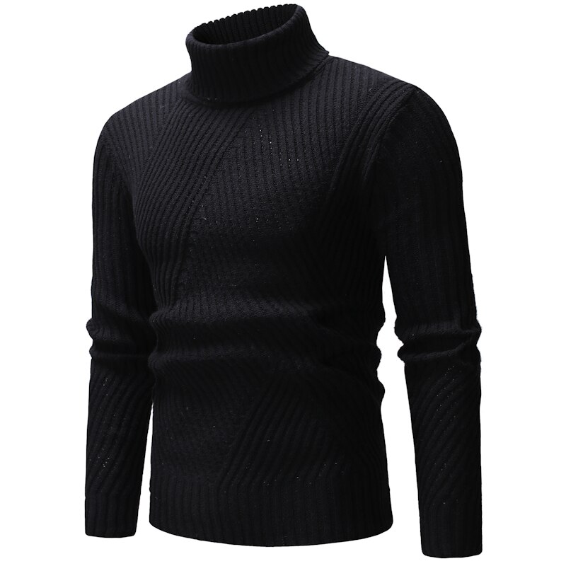 Herre turtleneck sort sweater, herre tyk vintertrøje, afslappet sweater, ensfarvet turtleneck sweater