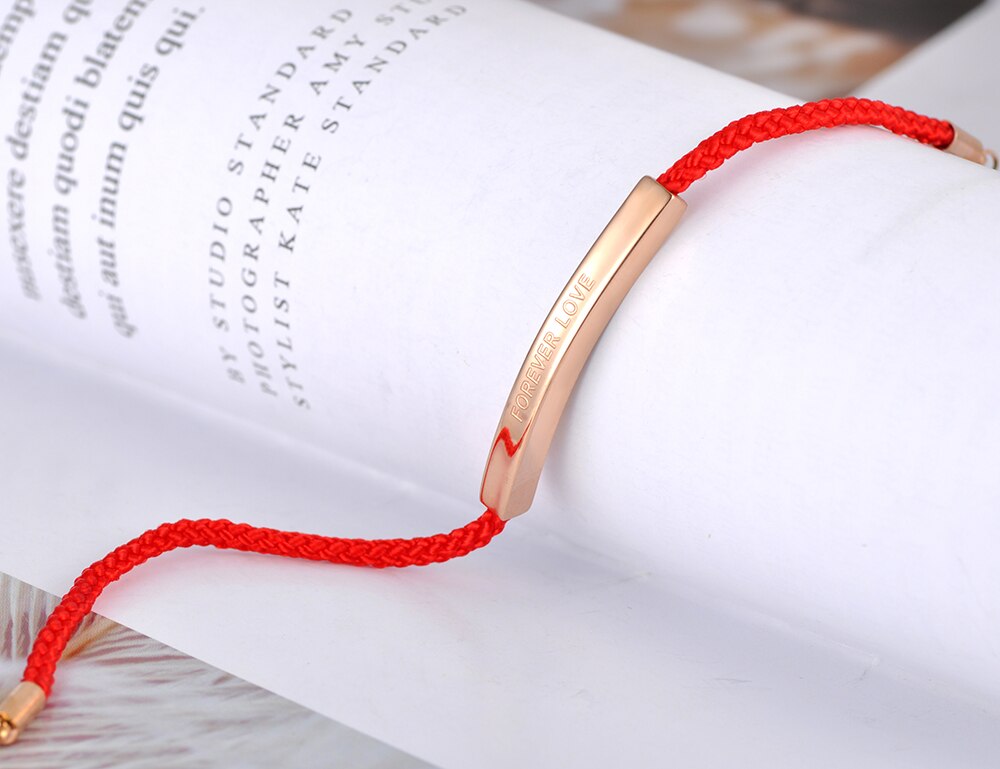 Lokaer Trendy Titanium Stainless Steel Forever Love Charm Bracelets Bangle For Women Red Rope Strand Bracelet Jewelry B20015