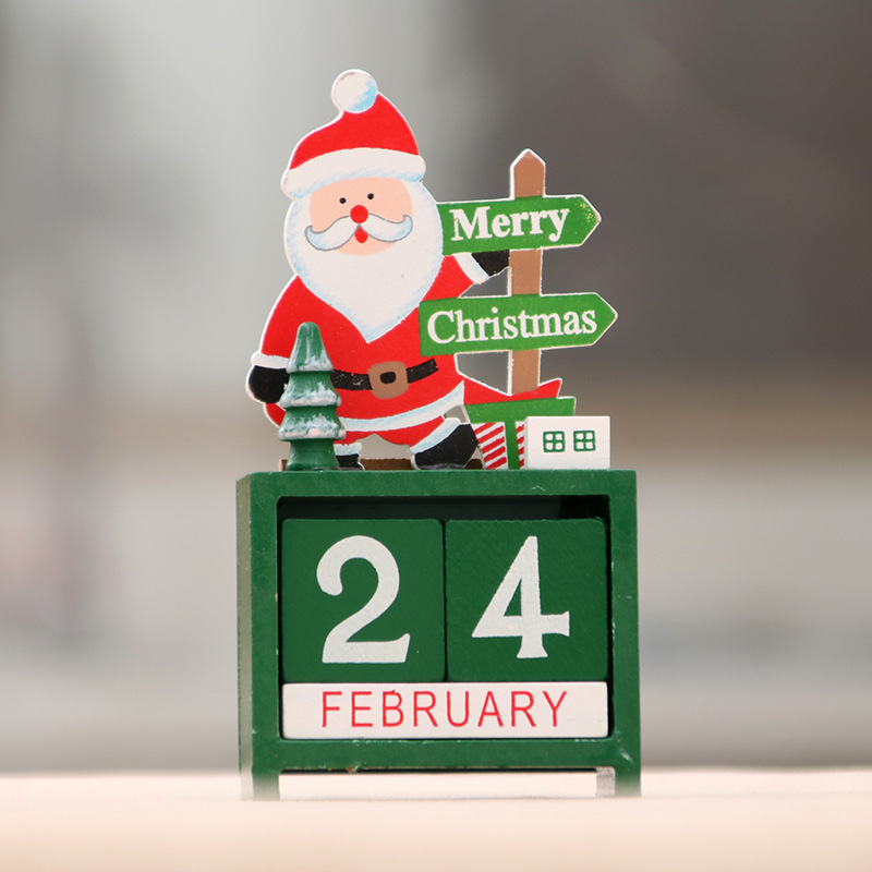 Christmas Countdown Wood Blocks Decor Calendar Tabletop Decoration Santa Snowman Reindeer Winter Wooden Signs Days: Santa Claus
