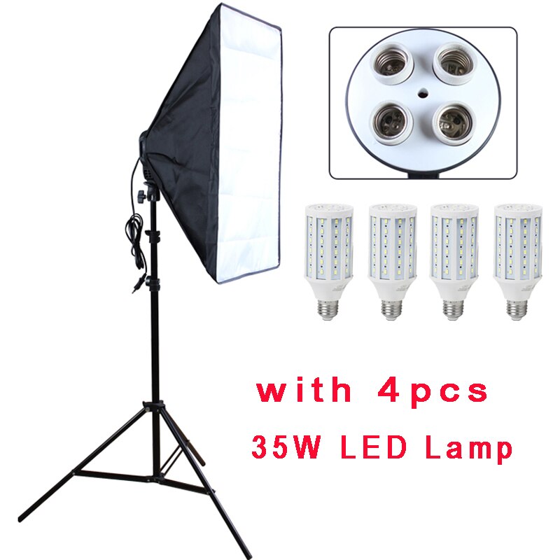 Photo studio 50*70cm Softbox 100-240V Lighting Box E27 4-Lamp-Holder Soft Box with 2m Light Stand photography Kit