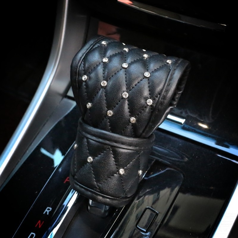 Diamant läder bil växelväxel täcka kristall auto handbroms täcka bil styling interiör tillbehör som universell storlek