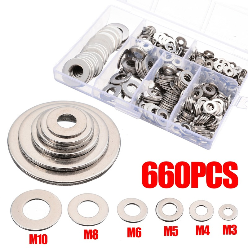660pcs M3 M4 M5 M6 M8 M10 Stainless Steel Washer Plain Washer Kit Screw Fastener Hardware Assortment Accessories