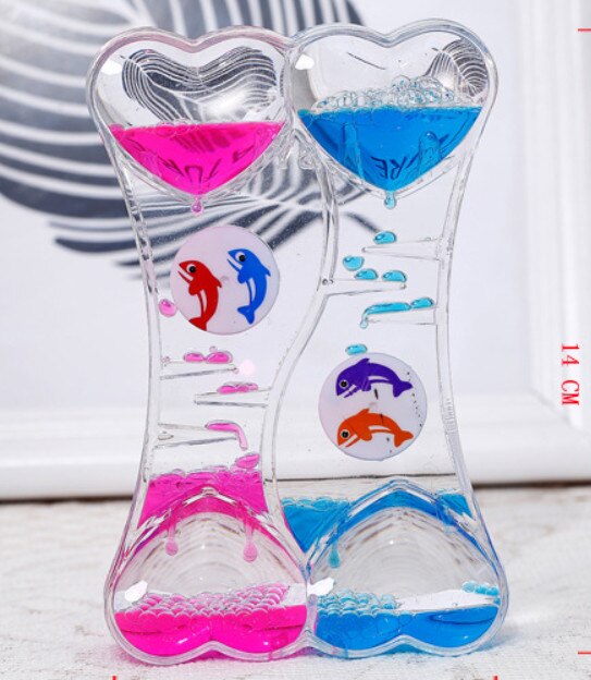 Valentine's Day Double Hourglass Liquid Timer Visual Timer Oil Liquid Motion Hourglass Floating Desk Heart Decoration 2PC/Set: Red