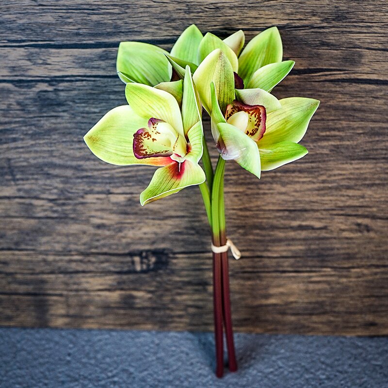 SunMade-ramo de orquídeas blancas de lujo, decoración para el hogar, decoraciones de otoño, Flores Artificiales, bricolaje, 4 Uds./lote
