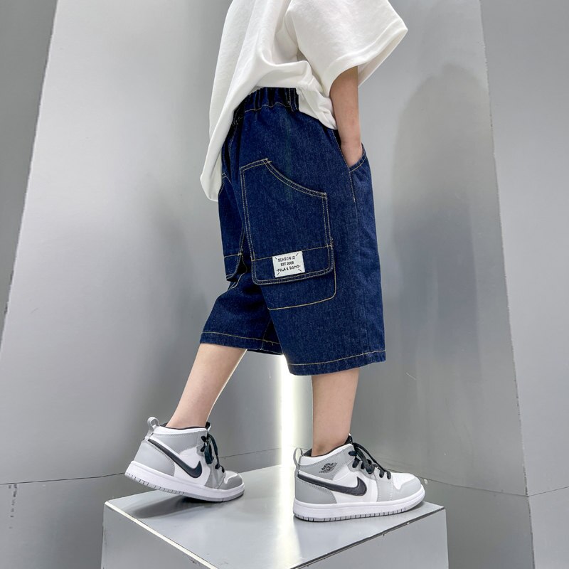 2022 nuovi vestiti ragazzi pantaloncini pantaloni estivi da 5 a 14 anni pantaloncini di jeans per adolescenti pantaloncini sportivi per bambini allentati casuali blu scuro