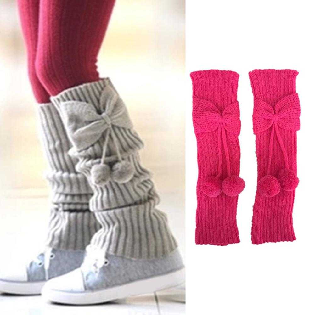 Kids Girls Bowknot Pompom Knit Leg Warmers Boot Socks Cuffs Toppers