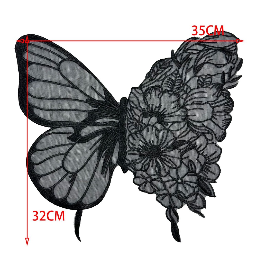 Large Butterfly Embroidery Appliques For Clothes Patches Lace Fabric Accessories For Wedding Dress Bridesmaid DIY Decor