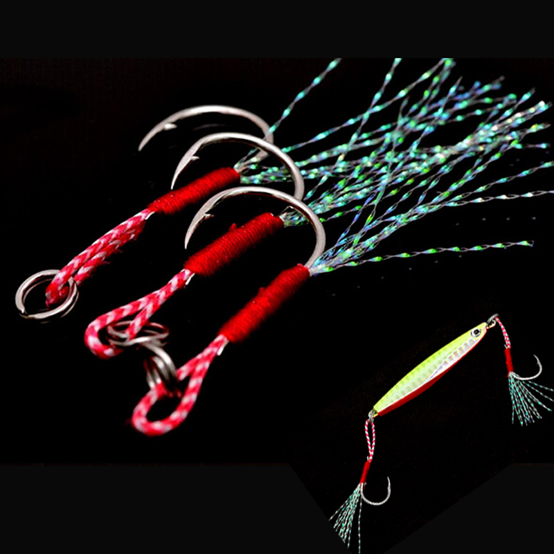 20pcs/pack Saltwater Fishing Jig Hooks Single Barbed With Split Ring Flasher Assist Hook For Micro Spoons Fishing Lure Hooks