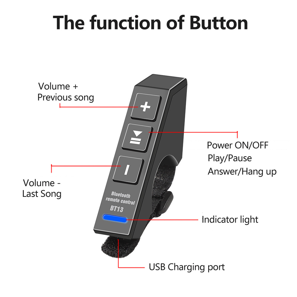 VR Robot Waterproof Wireless Bluetooth Remote Control Button for Helmet Headset Motorcycle/Bike Handlebar Media Controller