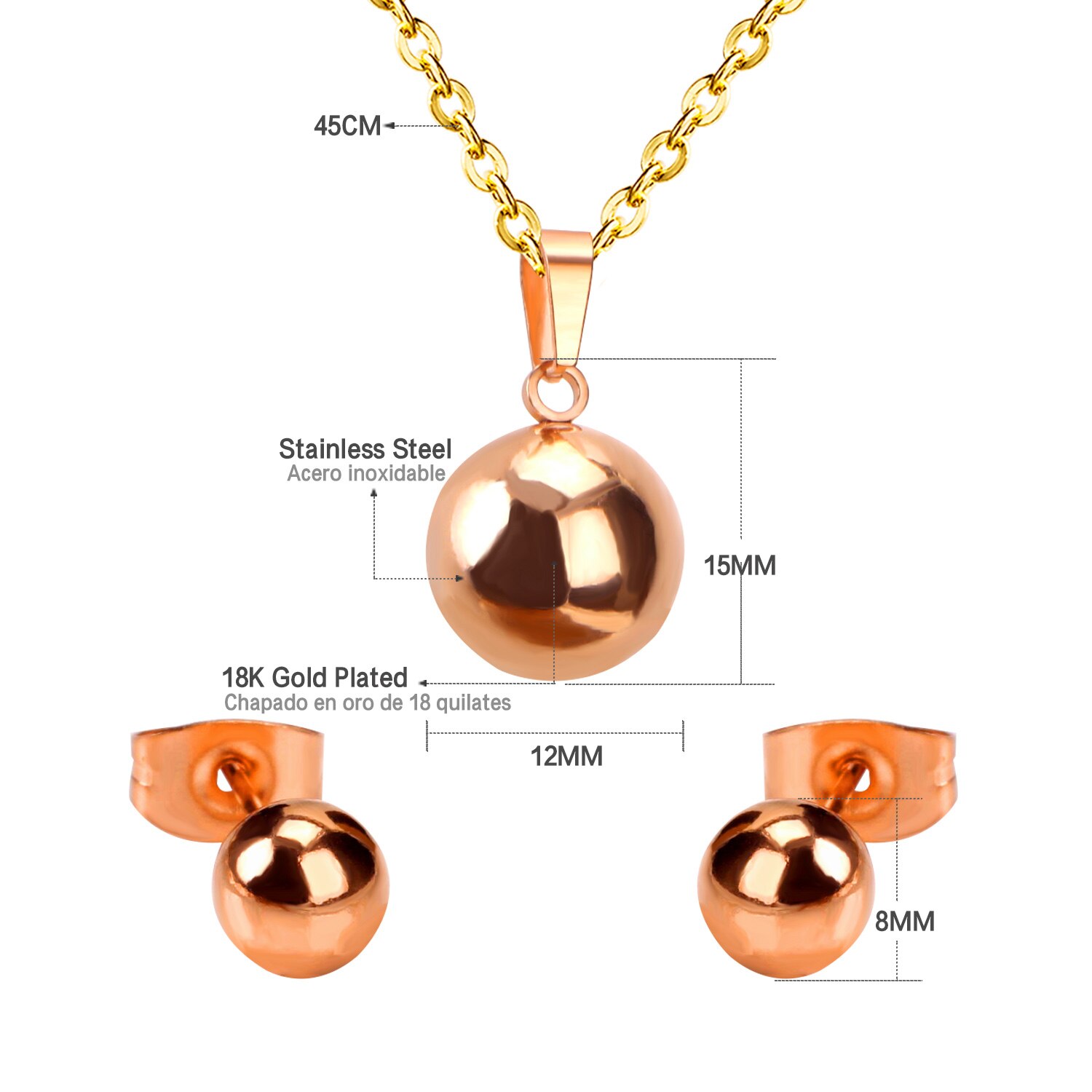 Luxusteel Inoxidable Ronde Bal Hanger Ketting Oorbellen Brinco Mujer Accessoires Gratis Kettingen Ketting En Oorbellen Sets
