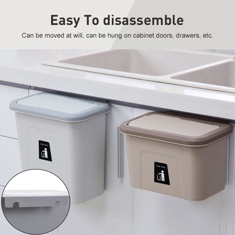 Cubo de basura colgante para cocina, papelera pequeña con tapa de empuje para colgar en la pared, 1 unidad