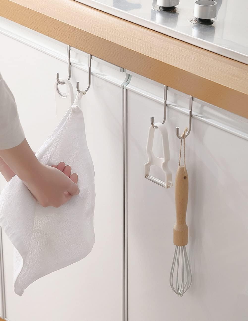 2 Stück über der Tür, Schubladen, Schrank-Hakenhalter – doppelter S-förmiger Haken-Aufhänger, Stanzen, Tür-Rückseite, hängender Kleidungs-Organizer