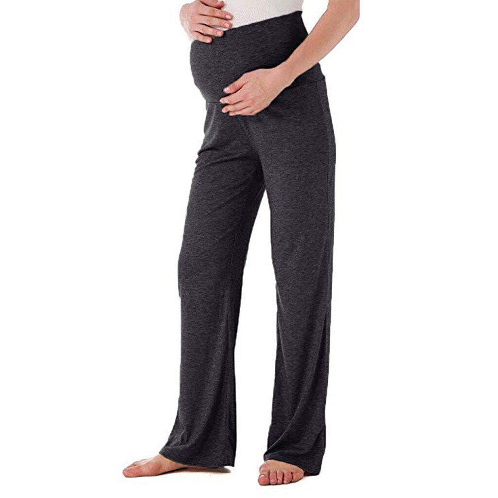 Pantalon femme enceinte femme maternité large pantalon de salon droit Stretch pantalon de grossesse pantalon femme enceinte #06: Black / S