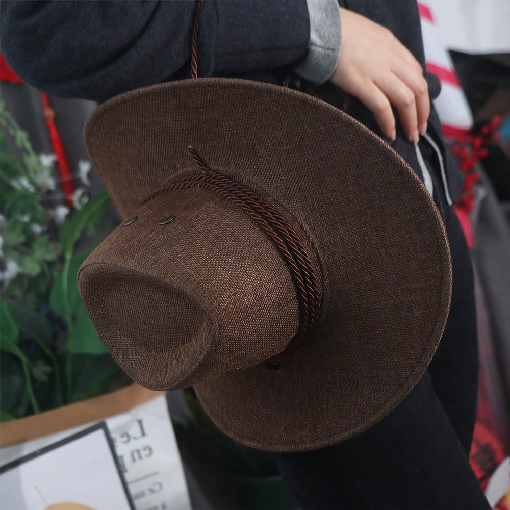 Linen Western Cowboy Hat Beach Cap Climbing Hat Summer Sun Hat Outdoor Visor Cap Cycling Cap Beach Sunscreen Cap Summer