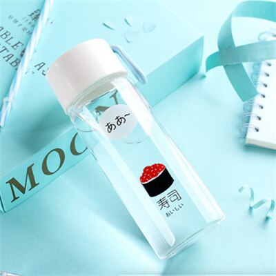 Bouteille d'eau en verre de 300 ML avec corde en Silicone, jolie bouteille d'eau Portable avec motif Sushi, pour enfant: Style Two