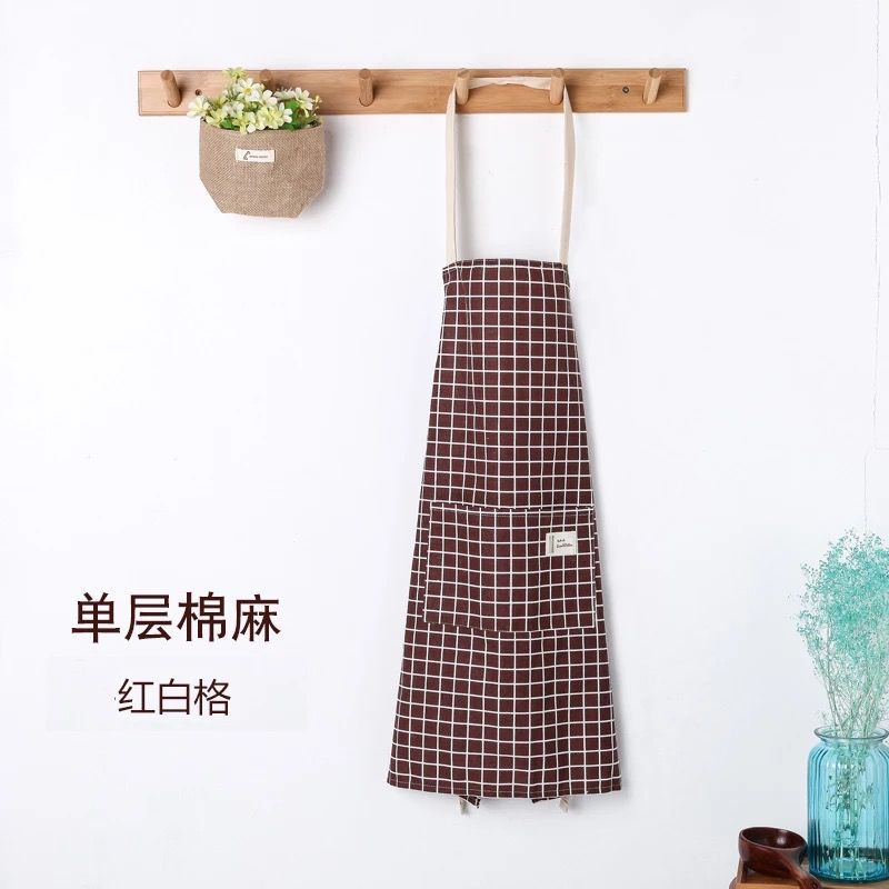 Fashionable Apron Female Cute Kitchen Apron Cooking Work Clothes Smock Girdle Couple Waterproof Apron Cotton and Linen: White
