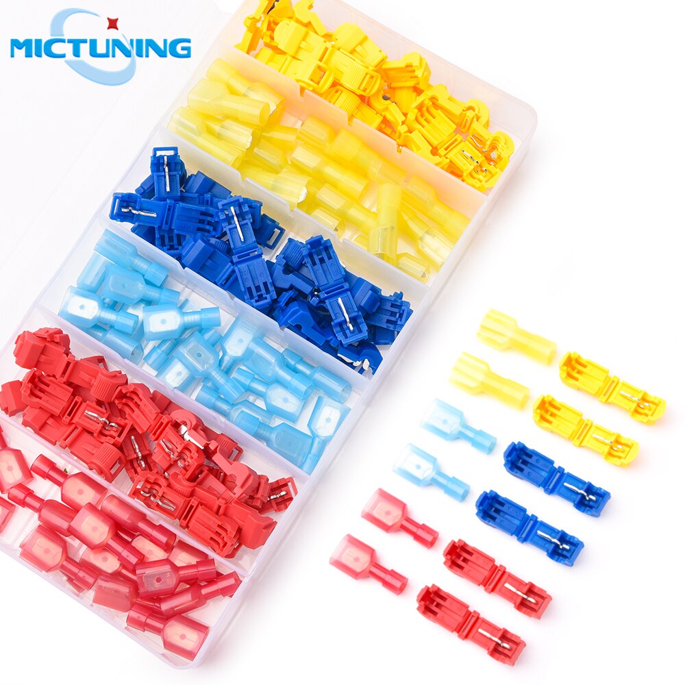 MICTUNING Self-stripping Electrical Fully Insulated Male Disconnects Kit Quick Splice T-Tap Wire Terminals Spade Connectors Set