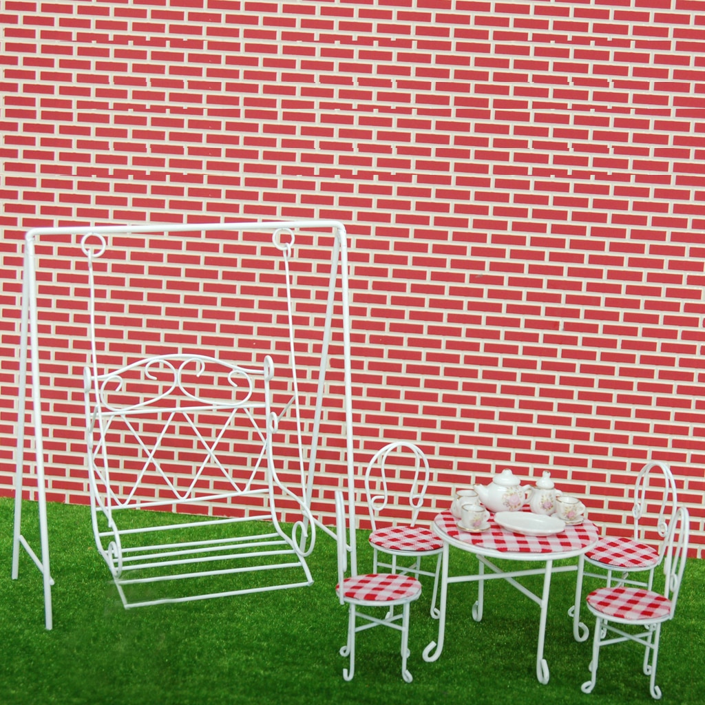 Doll House 1/12 Scale Dollhouse Miniature Garden Furniture Metal Swing Rocking Chair White Classic Kids Toy 6x2.76x6.9inch