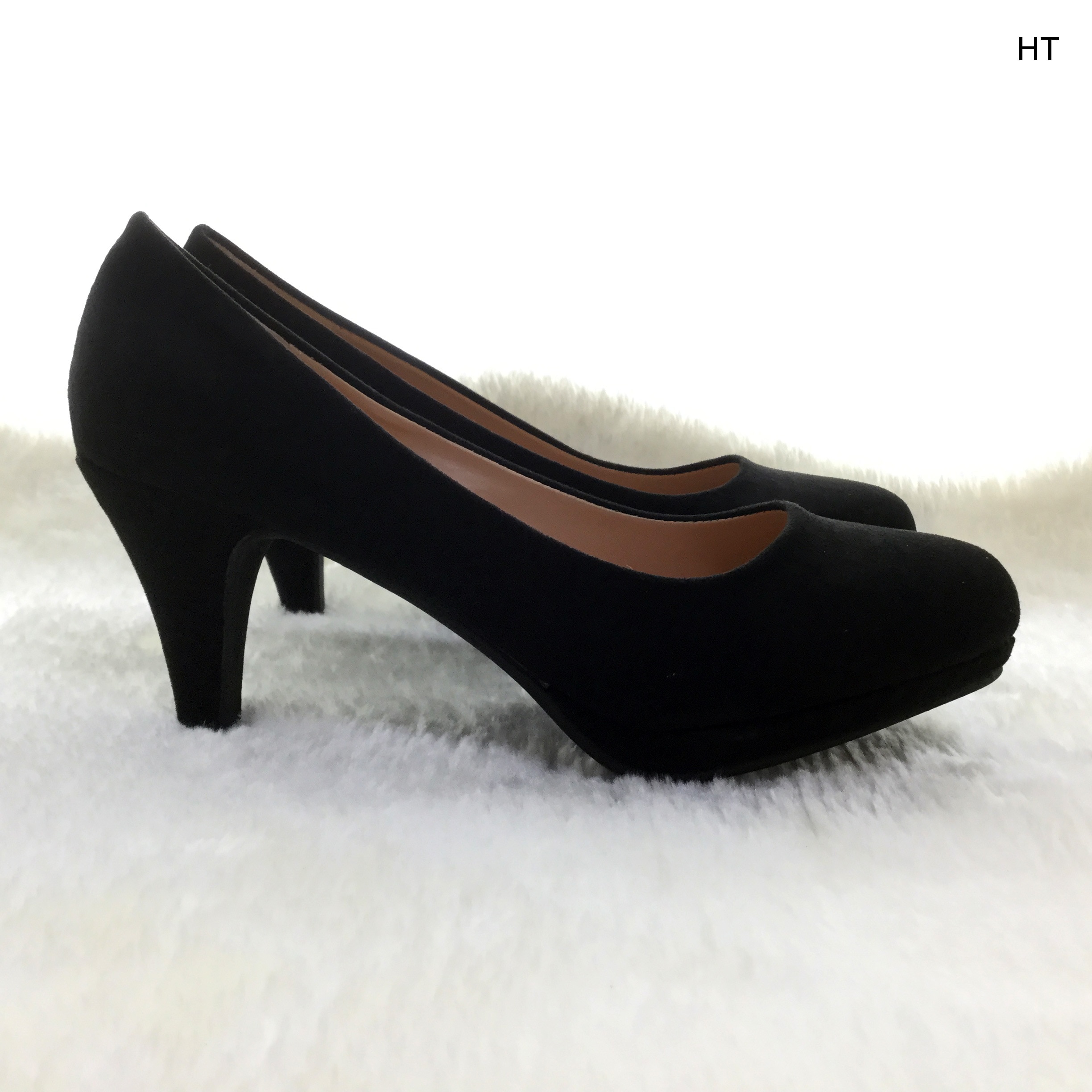 HT negro de tacón medio para trabajar zapatos individuales azafata zapatos de tacón suela suave fino trabajo vestido azafata de vuelo
