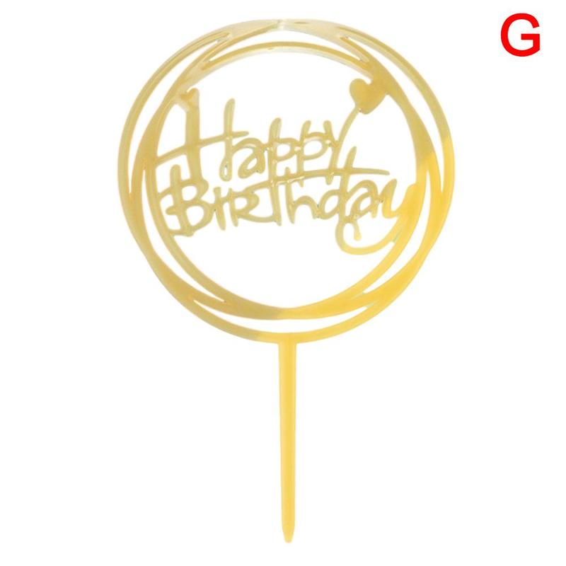 1pc glitter feliz aniversário bolo topper acrílico carta preto cor de ouro bolo topo bandeira decoração crianças aniversário festa de casamento suprimentos: G