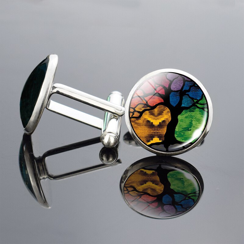 Sølv livets tre kunst trykk mansjettknapper menn mansjettknapper glass cabochon mansjettknapper yinyang tre mansjettknapper bryllupsnåler smykker: 8