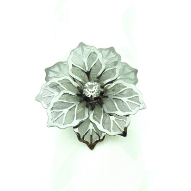 Anillos para servilletas con forma de flor para boda, banquete, cena, , cumpleaños, familia, mesa de reuniones, decoración, soporte para servilletas, 12 Uds.: Gun-black