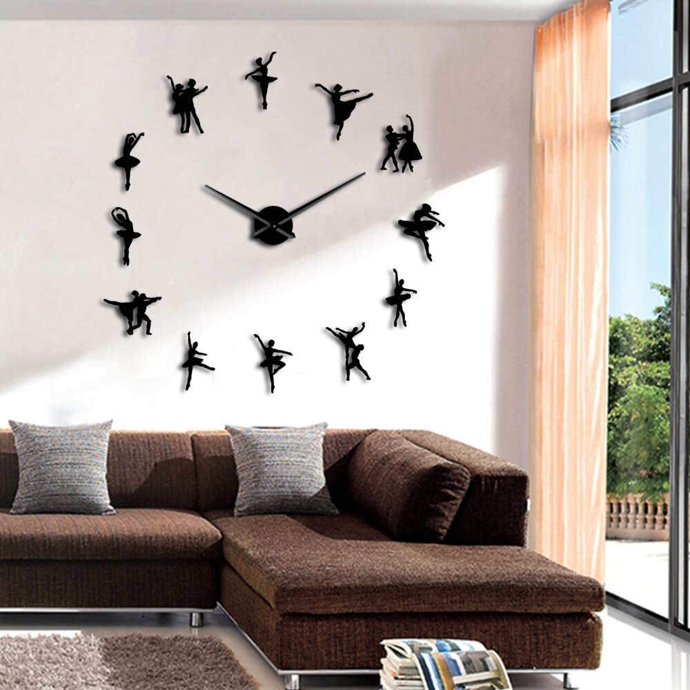 Ballerina Wall Art DIY Large Big Needles Frameless Giant Ballet Dancer Wall Clock Oversized Dancing Girls Mute Watch Dancer