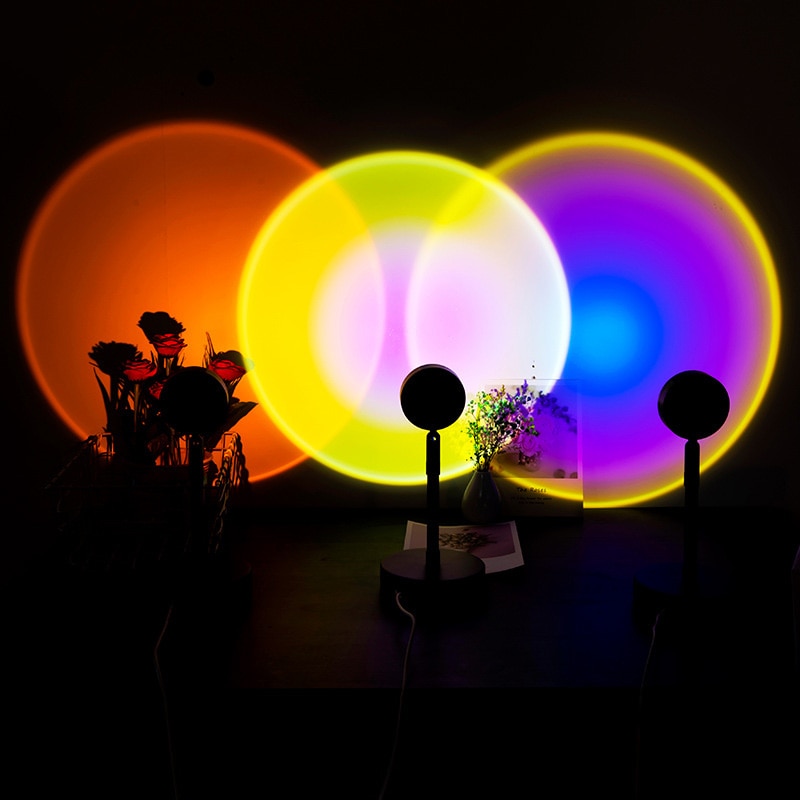 Sunset Rainbow Projector Night Lights Usb Led Table Lamp Projection Led Lamps Bedroom Coffee Wall Decoration Atmosphere Light