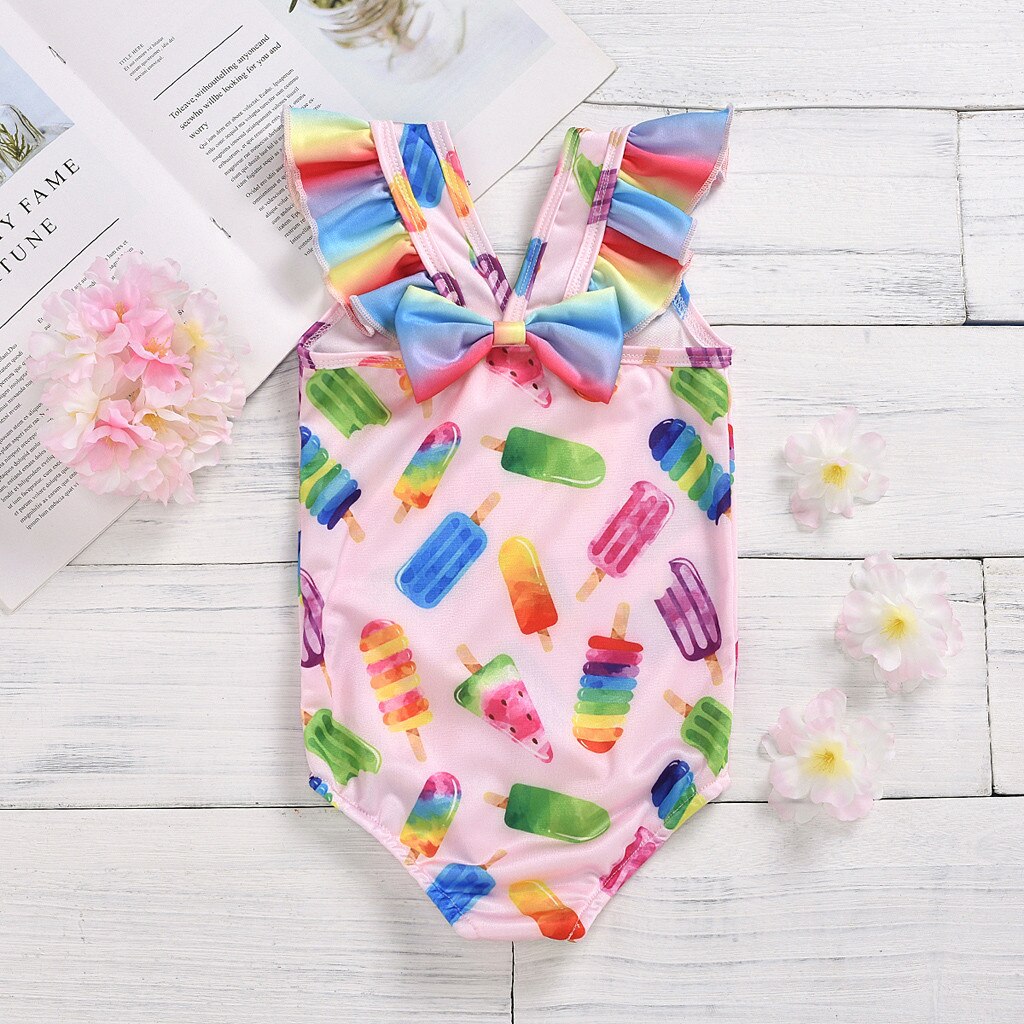 Toddler Baby Girls Bodysuit Swimwear Ice-cream Bikini Baby Girls Swimwear Summer Swimsuit Bathing Suit One-piece Beachwear