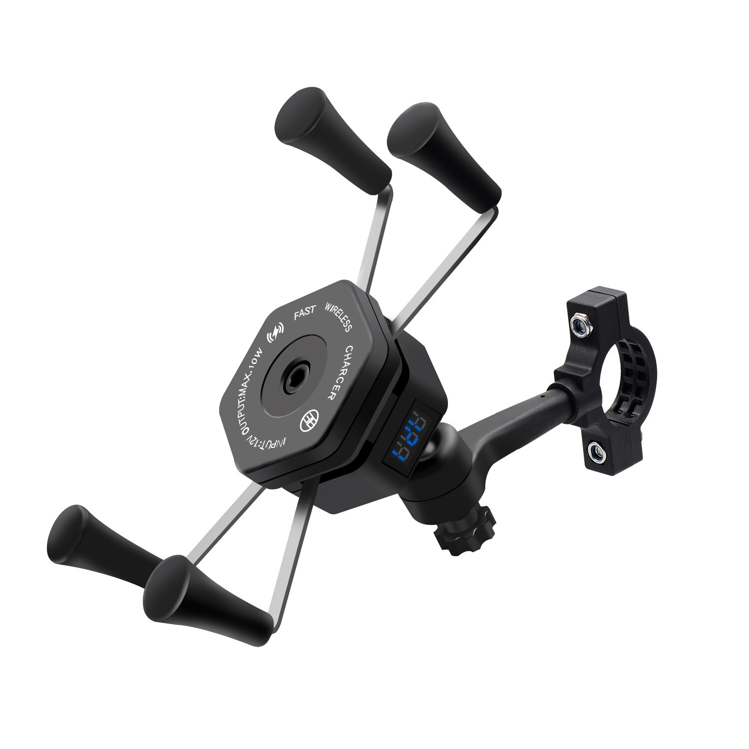 12V Motorfiets Usb 2.1A Qi Draadloze Oplader Houder Stand X-Grip Met Voltmeter Houders Usb Opladen Apparatuur mobiliteit