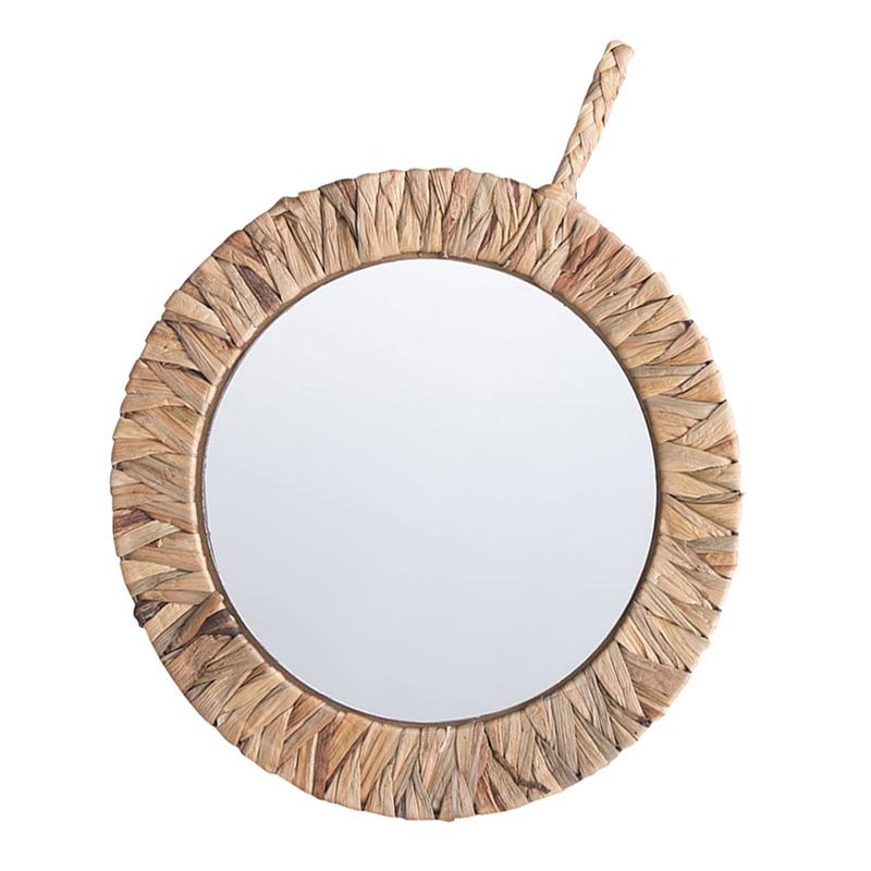 1Pc Idyllic Rattan Woven Mirror Natural Wall-mounted Mirror Bedroom Decor Khaki