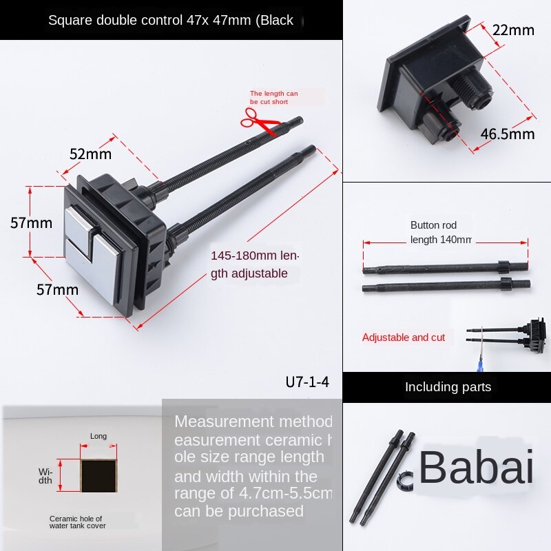 Toilet tank button oval toilet flush button double button toilet bowl toilet switch accessories: Regular square black