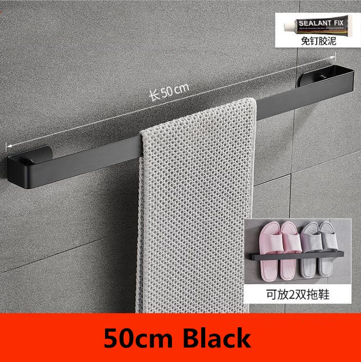 Sømfrit toilethåndklædestativ 304 rustfrit stål sort håndklædestang hængebadeværelse håndklædeholder firkantet hardware tilbehør: 50 cm sorte